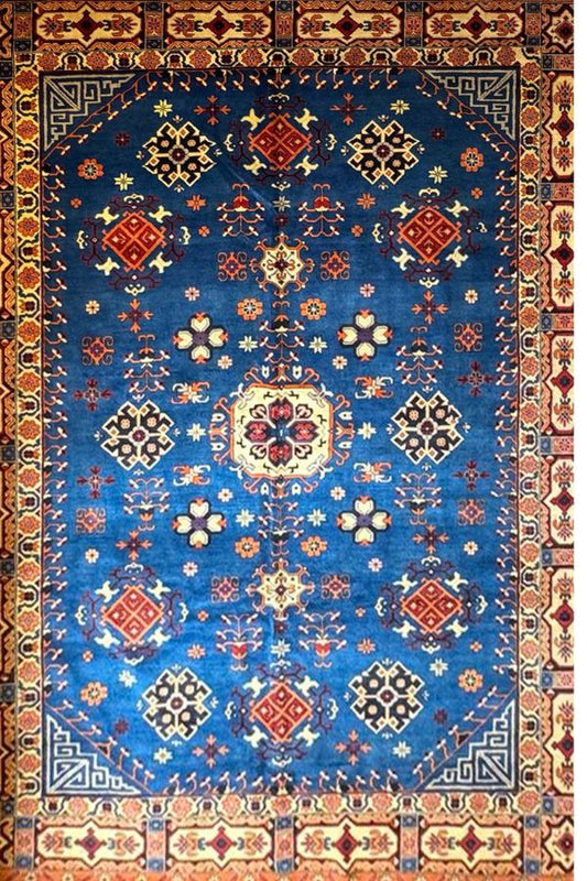 Mazari Qazaq Heritage Wool Rug - 10x6.8 Feet Lapis Hues