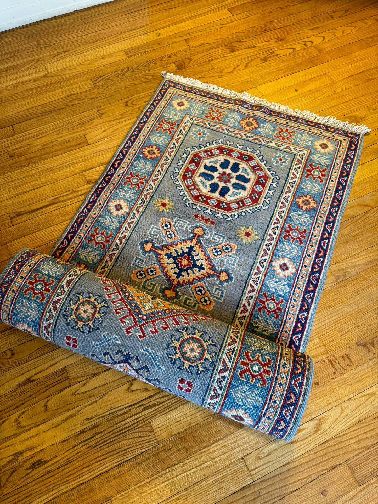 Vibrant Qazaq Runner Rug - 9.6x2.8 ft