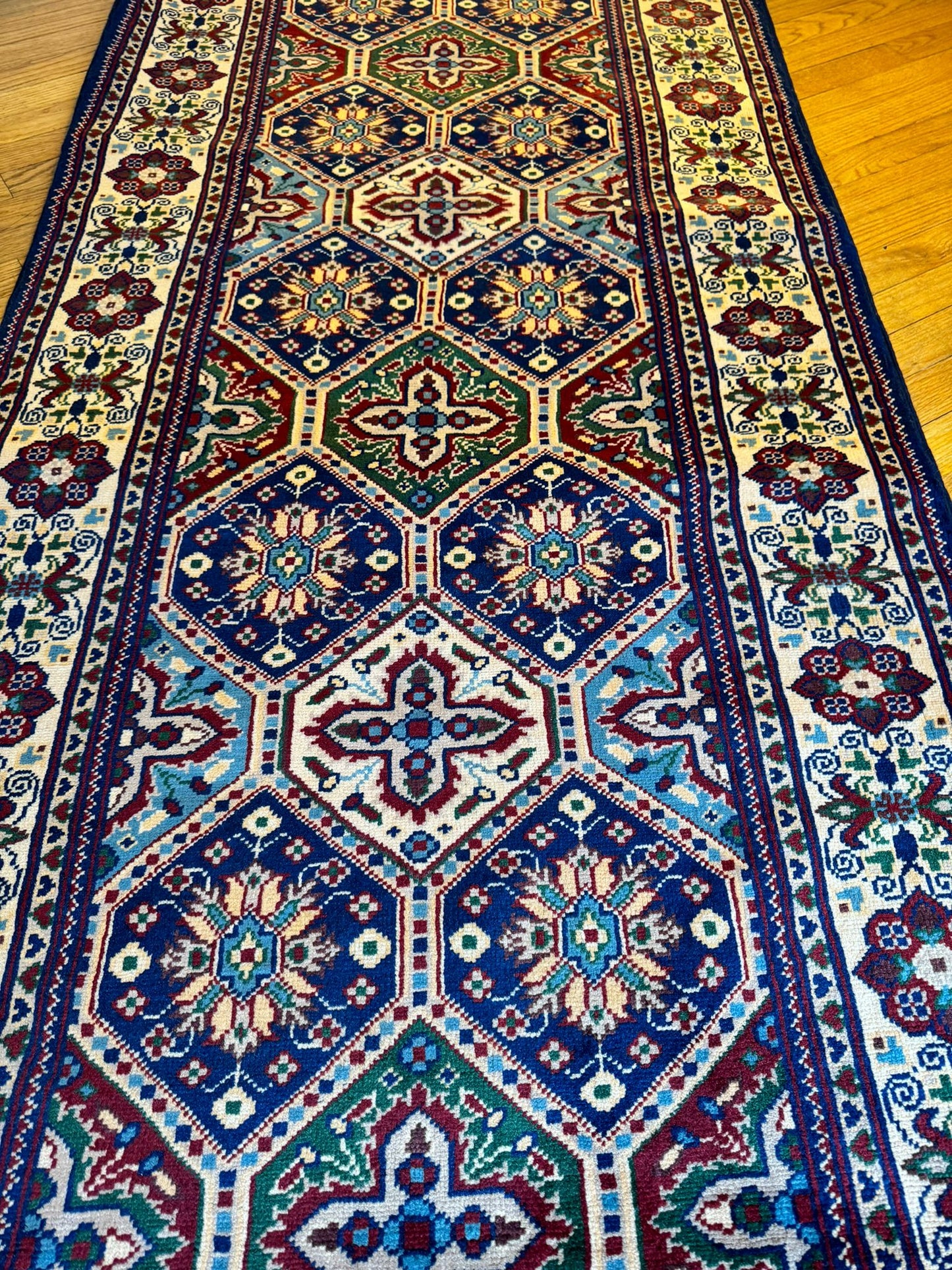 Traditional Kashi Runner Rug - 12.9x2.8 ft