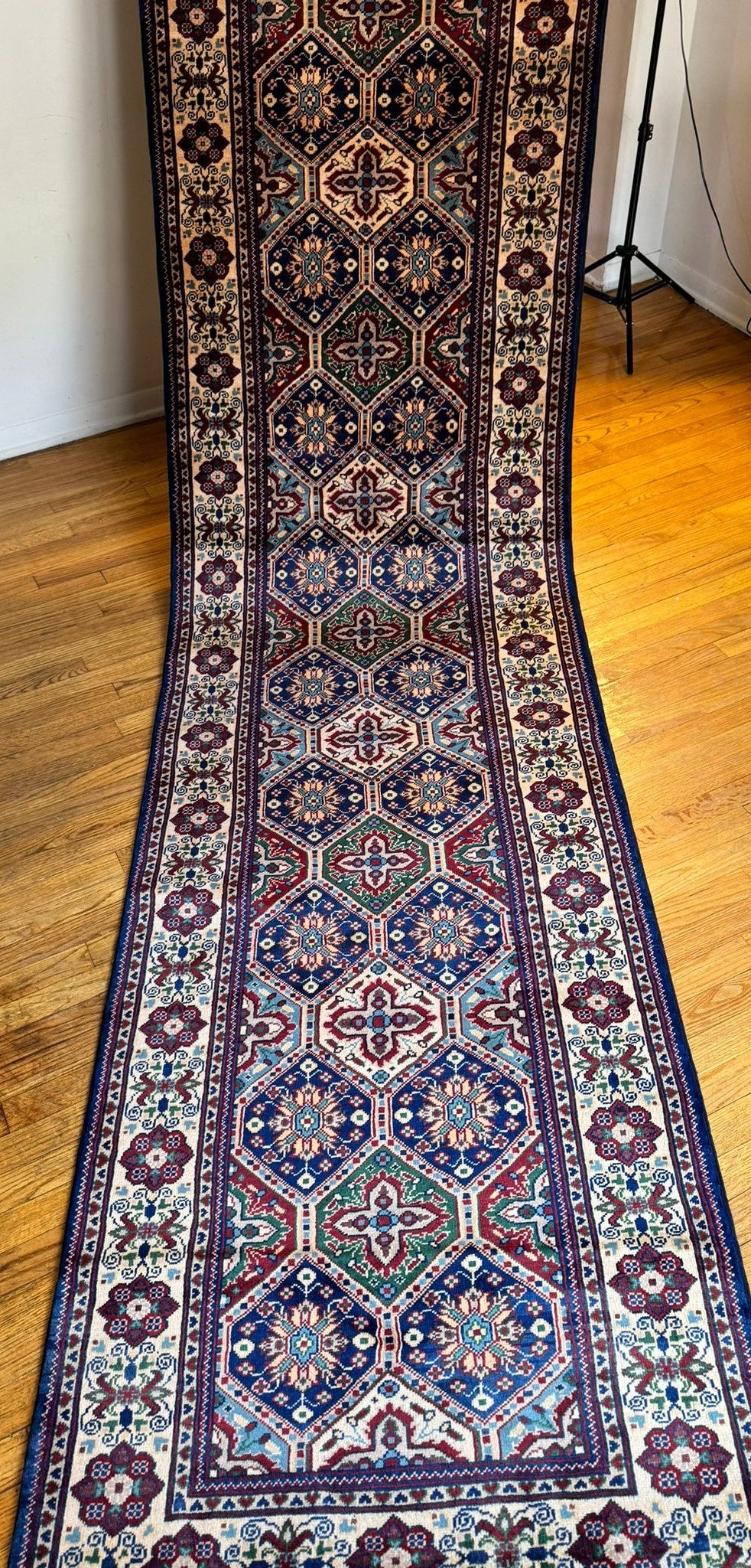 Traditional Kashi Runner Rug - 12.9x2.8 ft