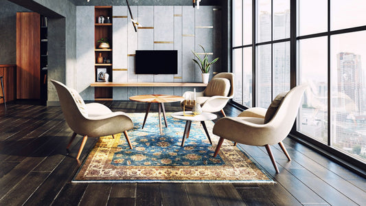 A modern living room with Rugnify handmade rug