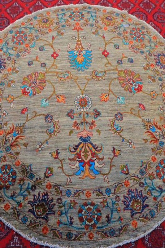 Handwoven 5.5x6 ft Round Chobrang Rug - Kabul Design