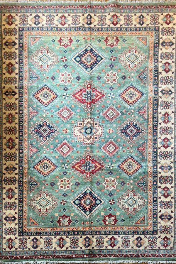 Elegant Qazaq: Handknotted Afghan Artistry Rug (6.8x10 Feet)