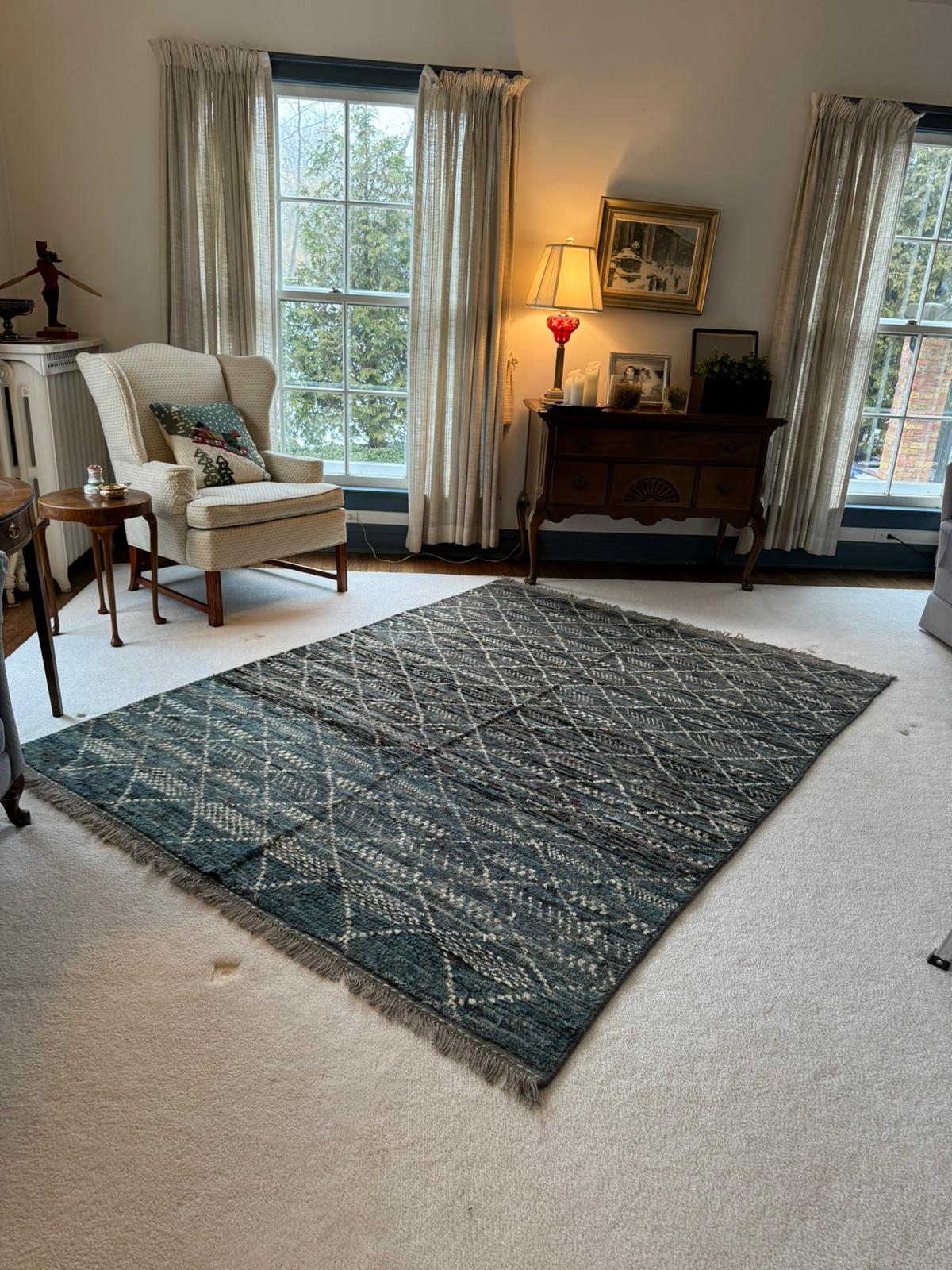 Modern Design Afghan Handmade Rug- 8.3' x 5.7'