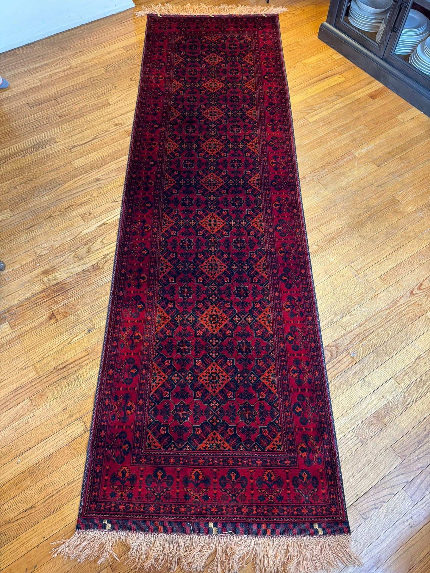 Traditional Usofi Runner Rug 9.9x2.8ft - Authentic Mazar Weaving Heritage