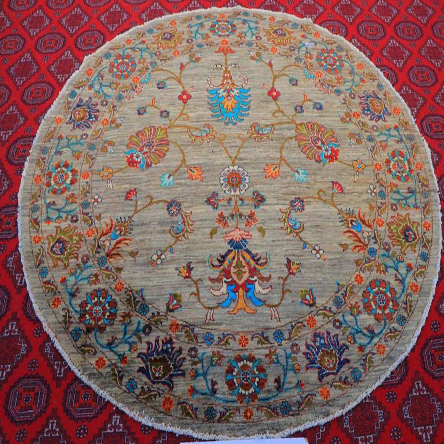 Handwoven 5.5x6 ft Round Chobrang Rug - Kabul Design