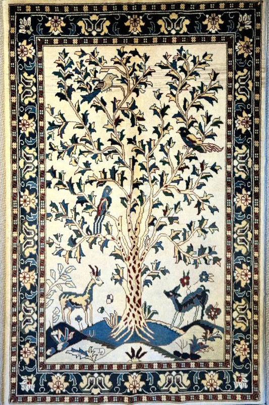 Hand-Knotted Tree of Life Rug - White(5 x 3.3 ft)