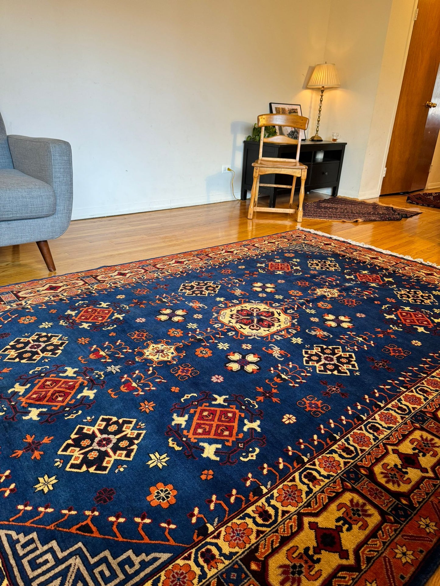 Mazari Qazaq Heritage Wool Rug - 10x6.8 Feet Lapis Hues