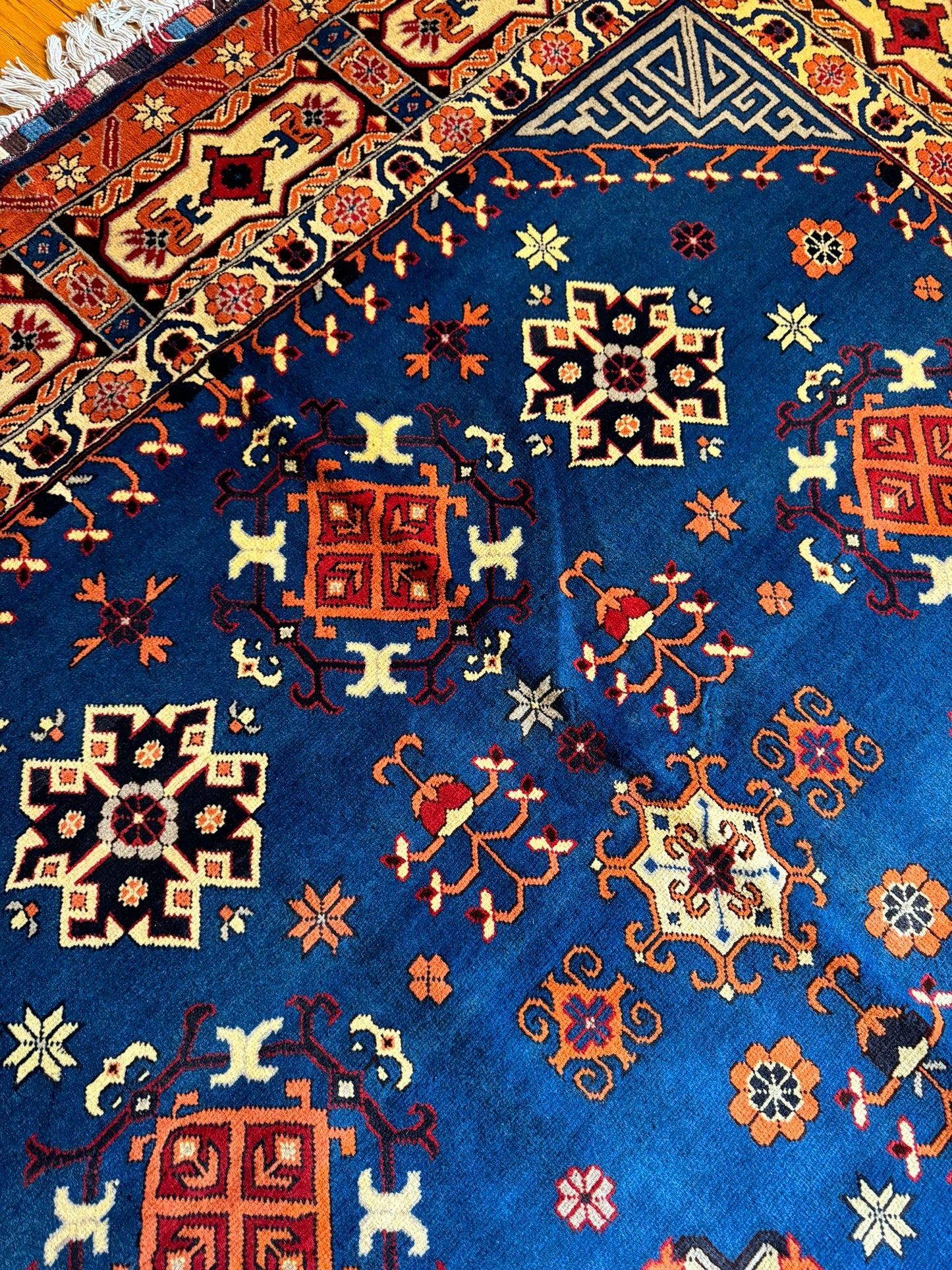 Mazari Qazaq Heritage Wool Rug - 10x6.8 Feet Lapis Hues