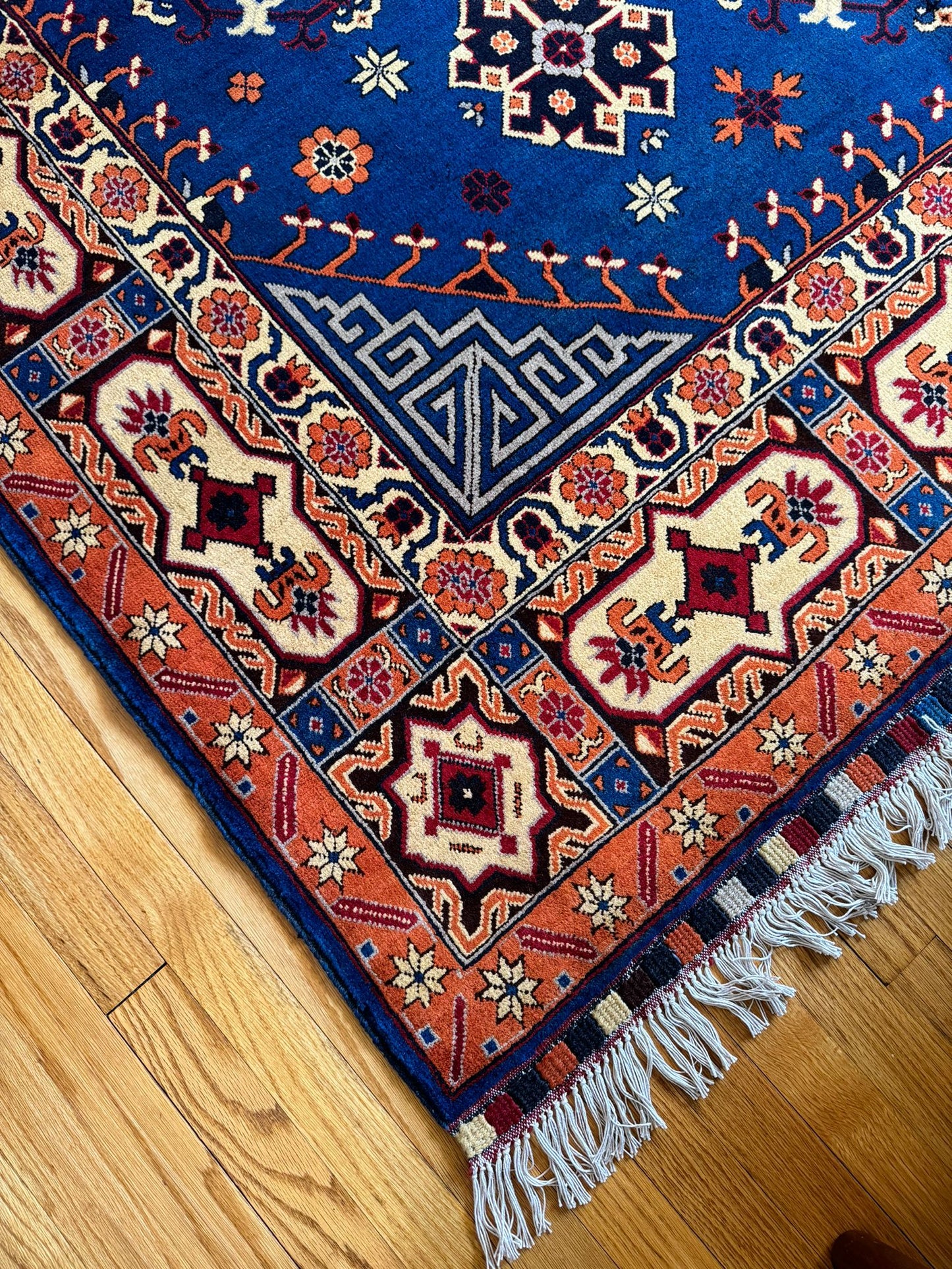 Mazari Qazaq Heritage Wool Rug - 10x6.8 Feet Lapis Hues