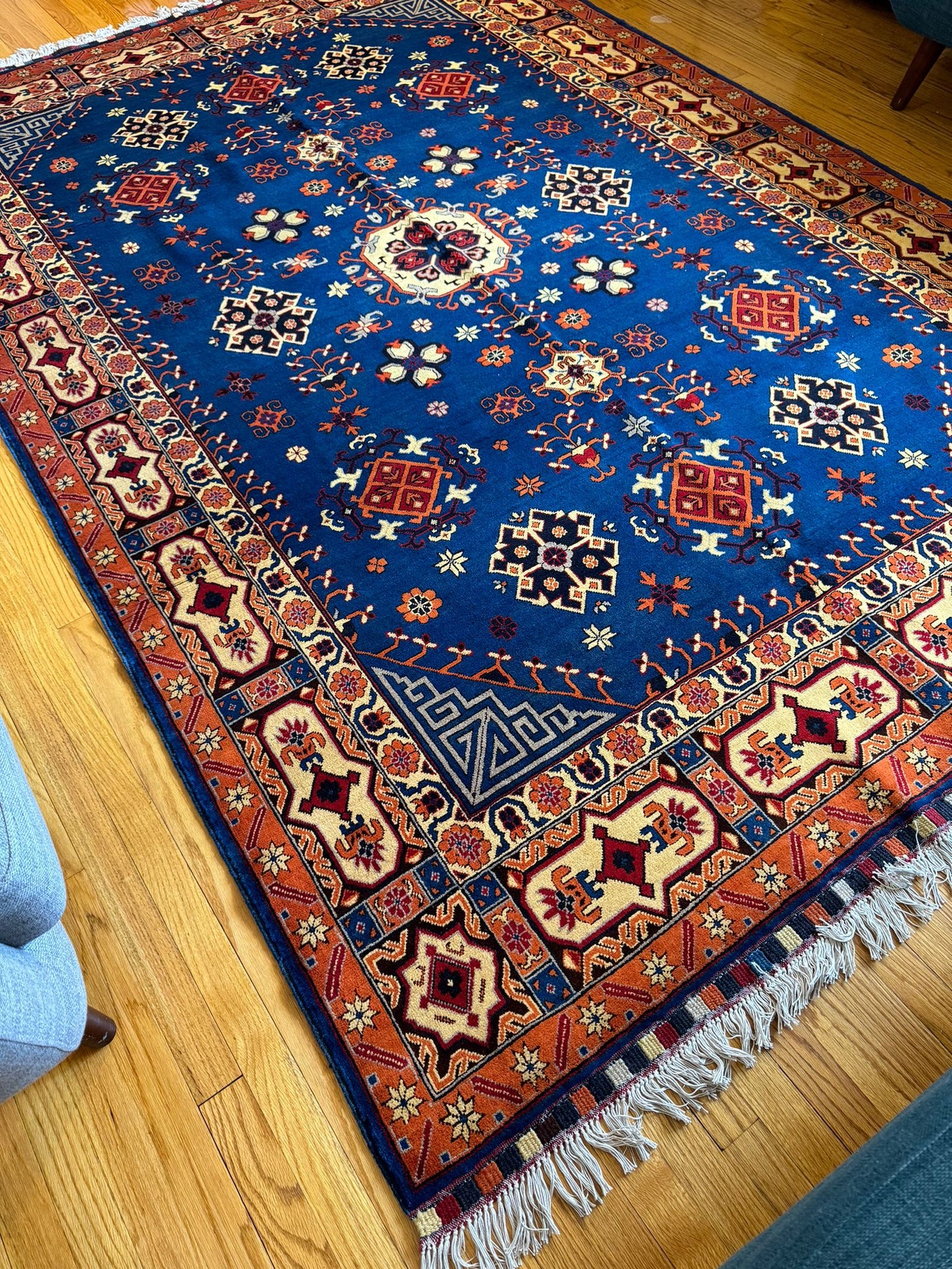 Mazari Qazaq Heritage Wool Rug - 10x6.8 Feet Lapis Hues