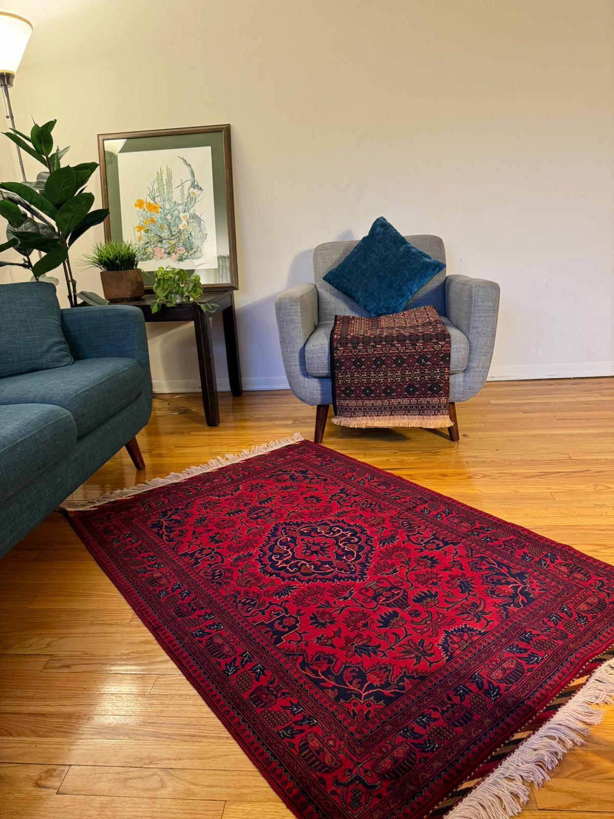 Ruby Red Hand-Knotted Rug - 5x3ft