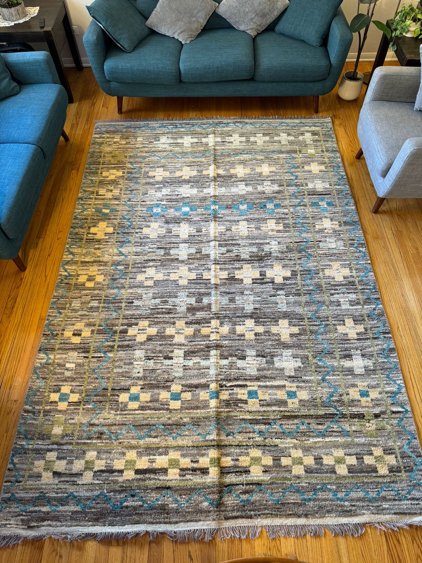 Contemporary Hand-Knotted Rug - 10x6.8ft