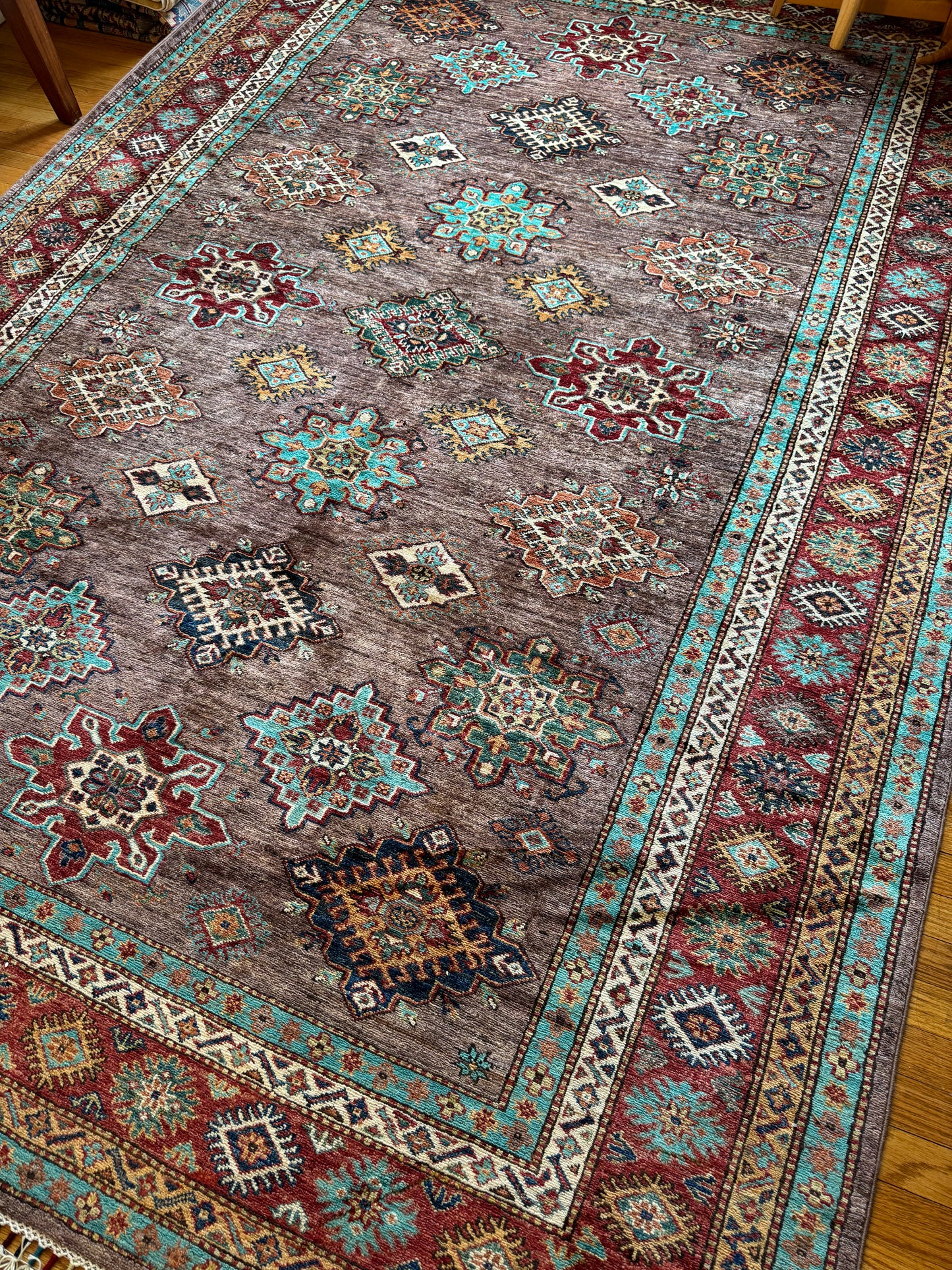 Silk Road Elegance - Hand-Knotted Qazaq Area Rug (10.5x7.2 ft)