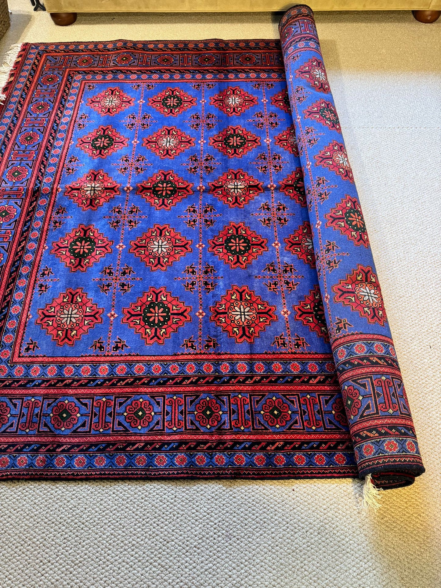 Handmade Yamoot Wool Rug 10x6.7ft - Traditional Mazar Sharif Artisan Carpet